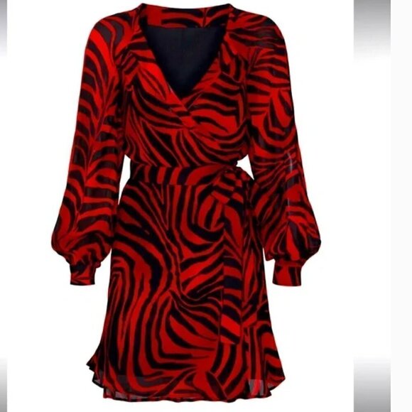 Pinko Wrap Zebra Print Dress Long Sleeves Red  Size XXS - Picture 9 of 9